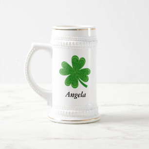 Chope À Bière Nom personnalisé Lucky 4 feuille Clover St. Patric