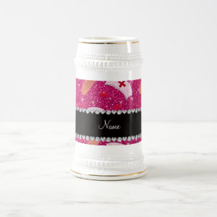 Chope À Bière Nom personnalisé neon rose chaud parties scintilla