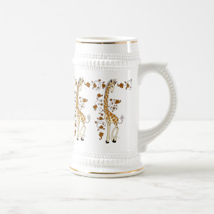 Chope À Bière Or élégant de girafes et stein blanc de bière