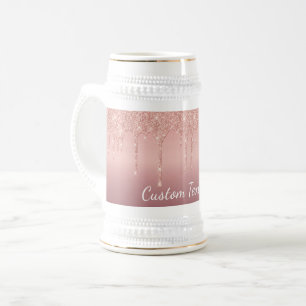 Chope À Bière Parties scintillant or rose Beer Stein avec texte