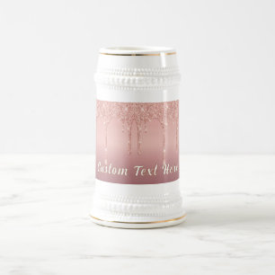 Chope À Bière Parties scintillant or rose texte personnalisé éti