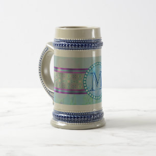 Chope À Bière Pastel Blue Floral Monogramme
