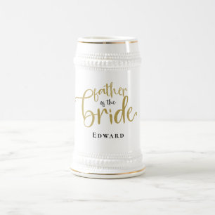 Chope À Bière Père de la mariée Nom cadeau Black Gold Typographi