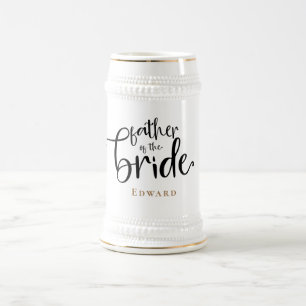 Chope À Bière Père de la mariée Nom cadeau Gold Black Typographi