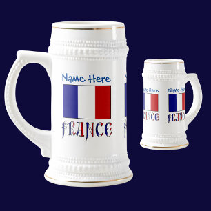 Chope À Bière Personnalisation Bleue Drapeau Français et France 