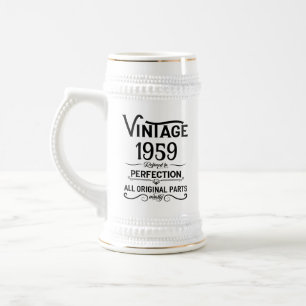 Chope À Bière Personnalisé vintage 65e anniversaire noir et blan