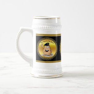 Chope À Bière Pomme de terre de policier avec un casquette bleu