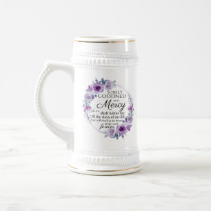 Chope À Bière Psaume 23:6 Inspirationnel Bible Verse Floral Viol