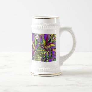 Chope À Bière Psychédélique Mardi Gras Masques Plumes Bière Stei