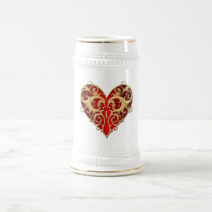 Chope À Bière Red Filigree Heart Stein
