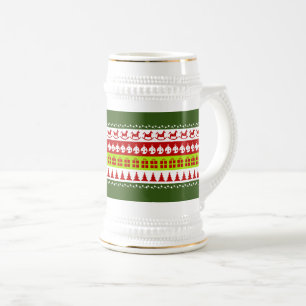 Chope À Bière Rouge Vert moche Sweater de Noël Clipart de fête