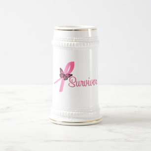 Chope À Bière Ruban de survivant de cancer du sein
