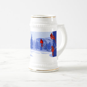 Chope À Bière Scène de neige avec les Cardinaux rouges Cadeau de