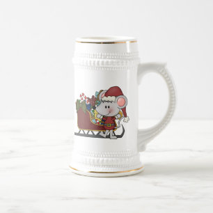 Chope À Bière Souris de Père Noël avec le traîneau