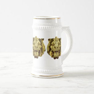 Chope À Bière Stein - Têtes de Lion Doré