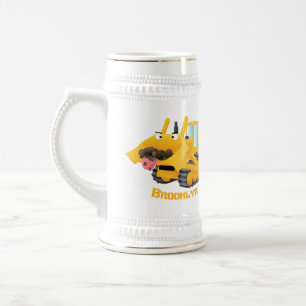 Chope À Bière Sympa joli caractère de dessin animé au bulldozer