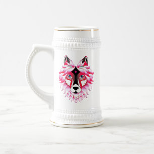 Chope À Bière Tête de loup rose Polygone Design-24531