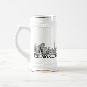 Chope À Bière Texte monochrome d'horizon de NYC