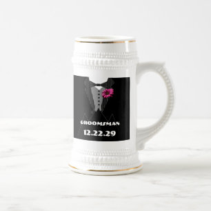 Chope À Bière Tuxedo Bow Cravate Gerber Daisy Groomsman Stein