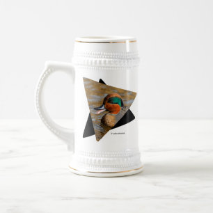 Chope À Bière Un canard Turquoise à ailes vertes chatté à l'étan