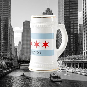Chope À Bière Verre à bière avec drapeau de Chicago et texte per