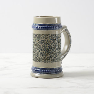 Chope À Bière William Morris Vintage motif floral bleu blanc