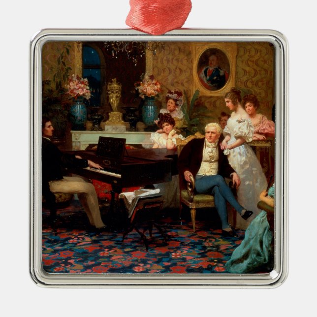 Chopin Playing the Piano Metal Ornament (Front)