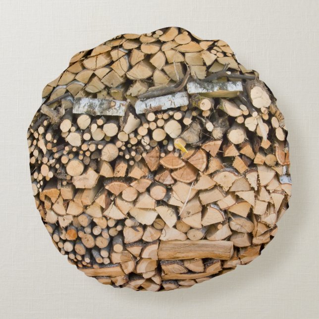 Chopped wood on a pile round pillow (Back)