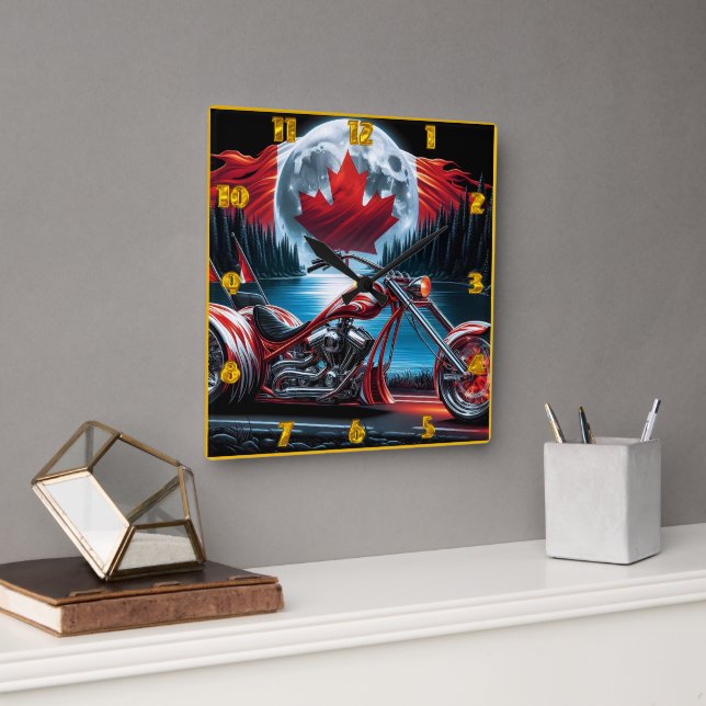 chopper freedom with the Canadian flag at night Square Wall Clock (Office)