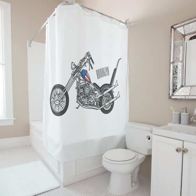 Chopper Motorcycle 1950 cartoon illustration (In Situ)