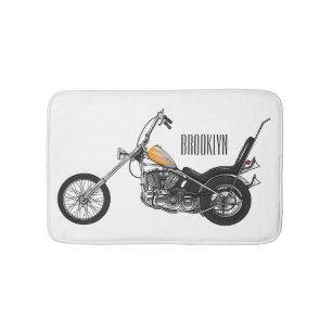 Chopper Motorcycle 1950 cartoon illustration Bath Mat