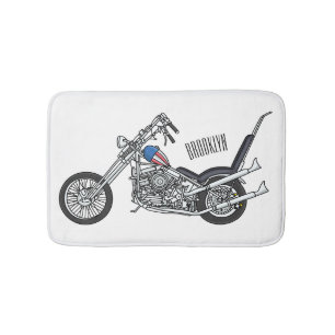 Chopper Motorcycle 1950 cartoon illustration Bath Mat
