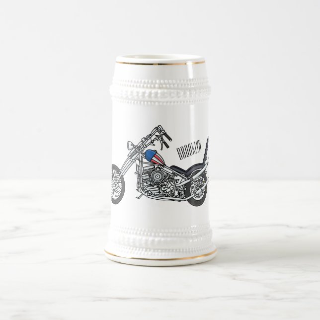 Chopper Motorcycle 1950 cartoon illustration Beer Stein (Center)