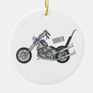 Chopper Motorcycle 1950 cartoon illustration Ceramic Ornament