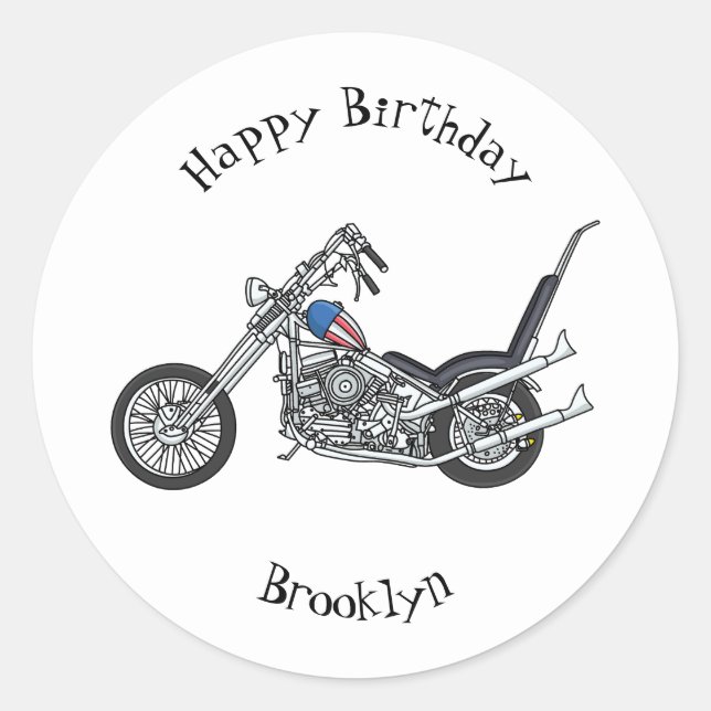 Chopper Motorcycle 1950 cartoon illustration Classic Round Sticker (Front)