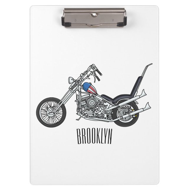 Chopper Motorcycle 1950 cartoon illustration Clipboard (Front)