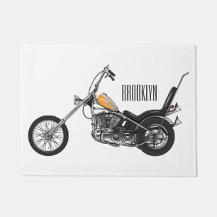Chopper Motorcycle 1950 cartoon illustration Doormat