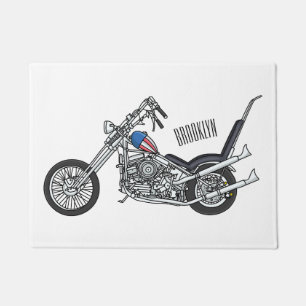 Chopper Motorcycle 1950 cartoon illustration Doormat