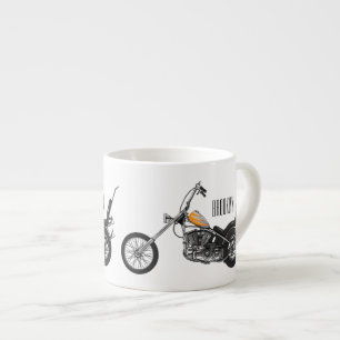 Chopper Motorcycle 1950 cartoon illustration Espresso Cup