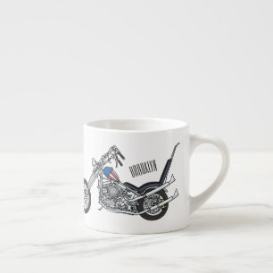 Chopper Motorcycle 1950 cartoon illustration Espresso Cup