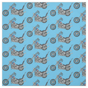 Chopper Motorcycle 1950 cartoon illustration Fabric