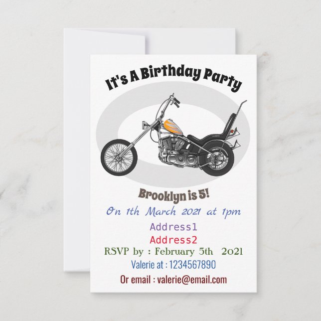 Chopper Motorcycle 1950 cartoon illustration Invitation (Front)