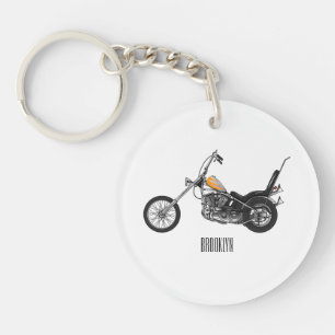 Chopper Motorcycle 1950 cartoon illustration Keychain