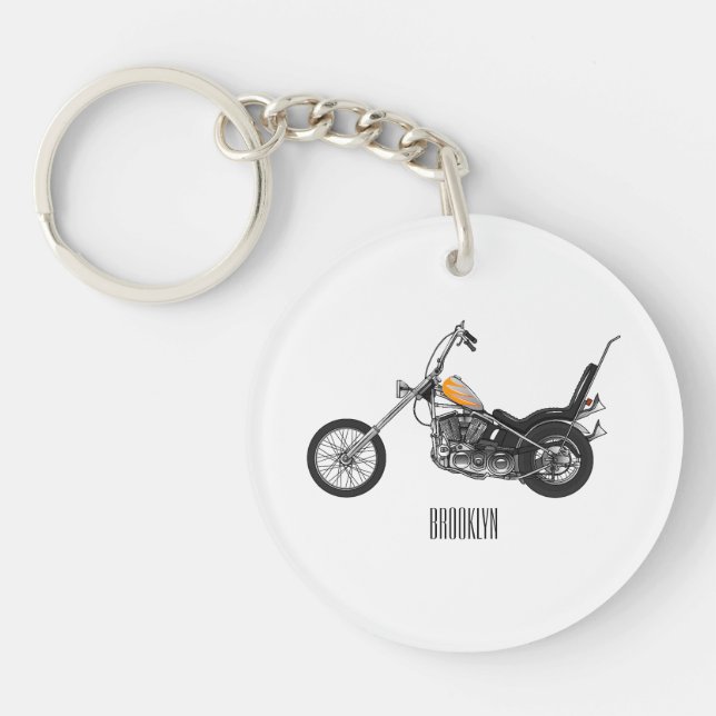 Chopper Motorcycle 1950 cartoon illustration Keychain (Front)