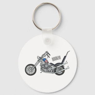 Chopper Motorcycle 1950 cartoon illustration Keychain