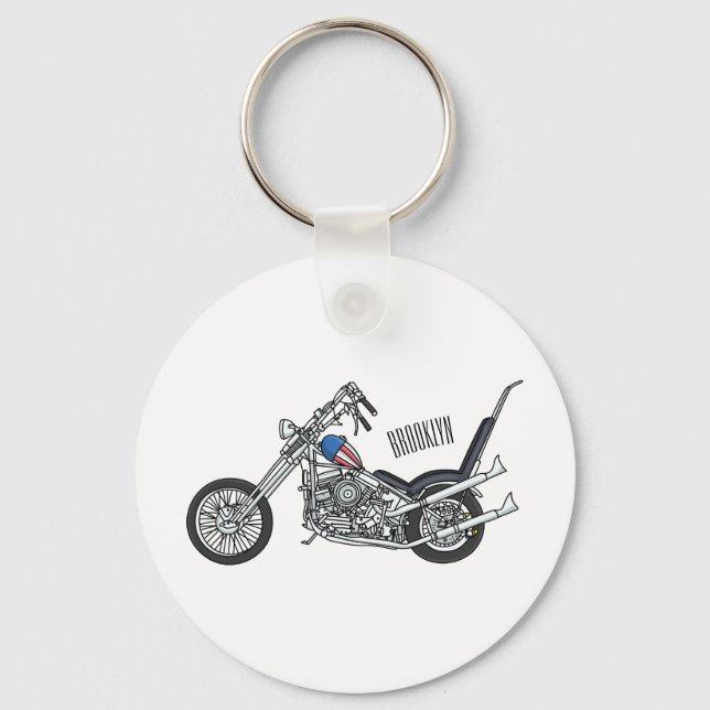Chopper Motorcycle 1950 cartoon illustration Keychain (Front)