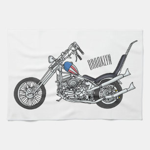 Chopper Motorcycle 1950 cartoon illustration  Kitchen Towel