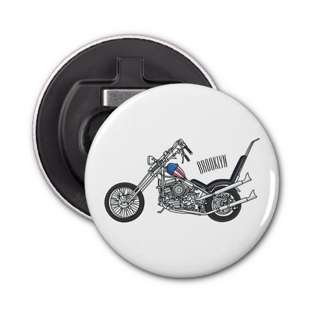 Chopper Motorcycle 1950 cartoon illustration Lip B Bottle Opener (Front)