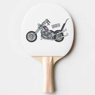 Chopper Motorcycle 1950 cartoon illustration Ping Pong Paddle