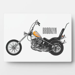 Chopper Motorcycle 1950 cartoon illustration Plaque